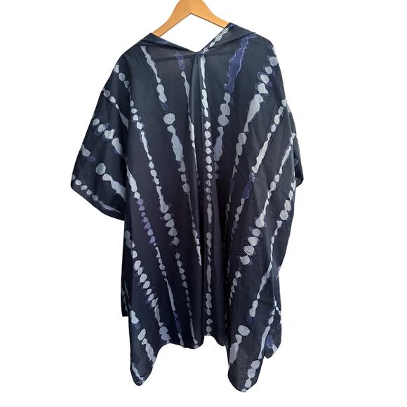 Summer & Rose Navy Blue Tie-Dye Ruana Kimono Wrap Cape One Size Boho Chic - Picture 5 of 6